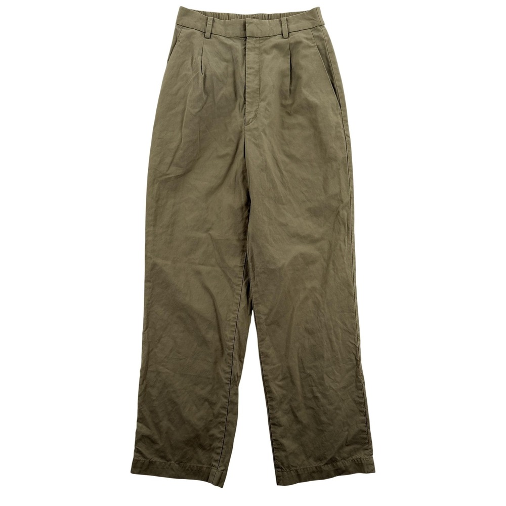 Uniqlo Pants Womens XS Olive Green Linen Blend Pleated High Rise Tapered‎ Chino